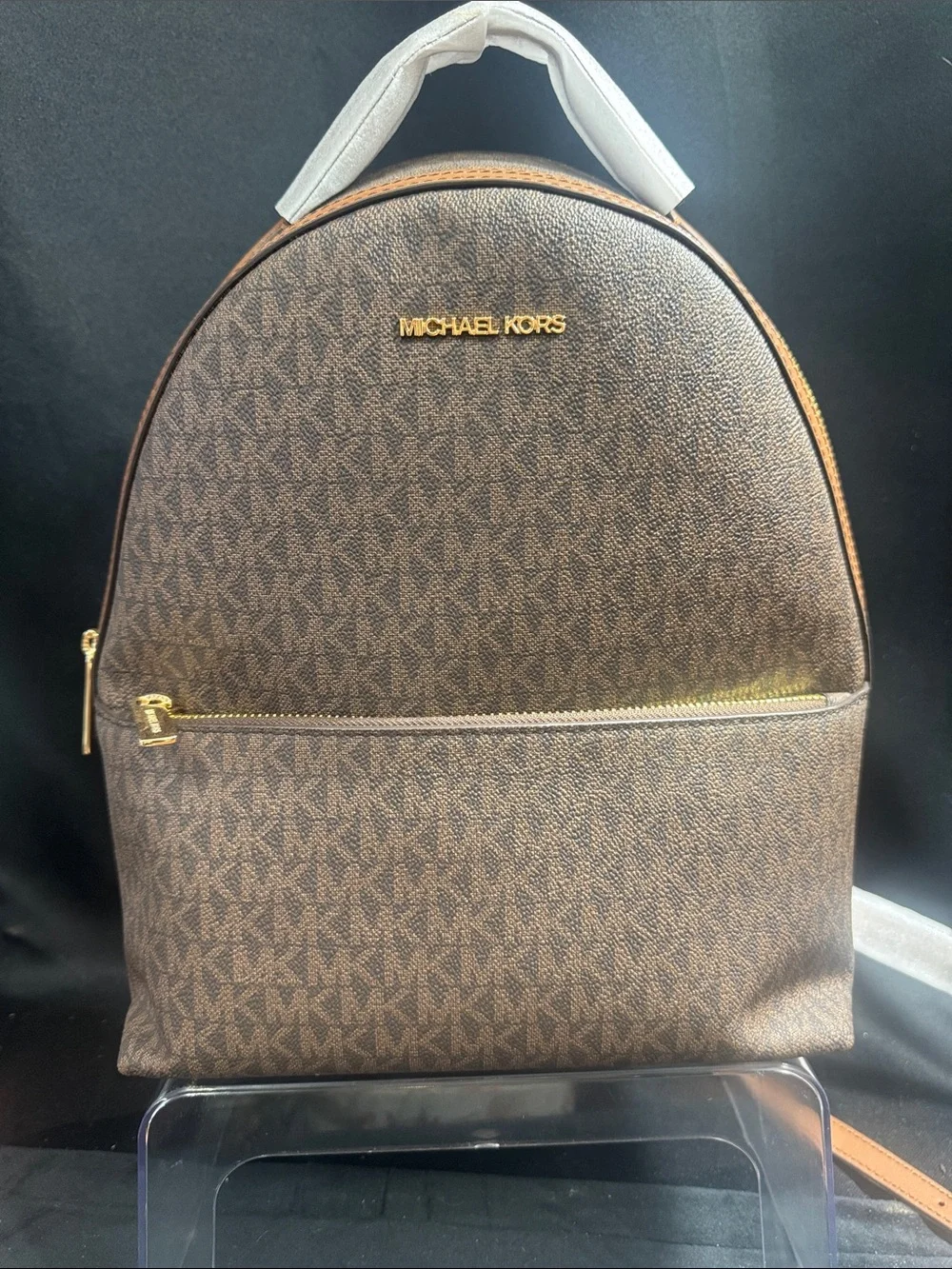 Michael Kors Brown Monogram Backpack with Gold Hardware